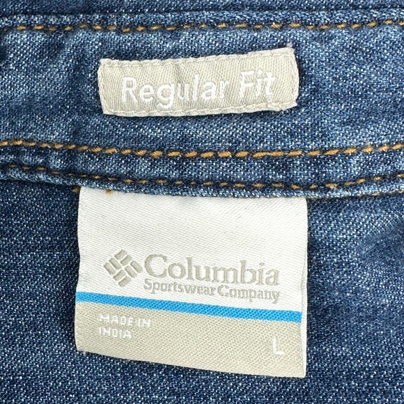 Columbia Men's Large Regular Fit Denim Shirt Plaid Flannel Lined Long Sleeve - Picture 5 of 11